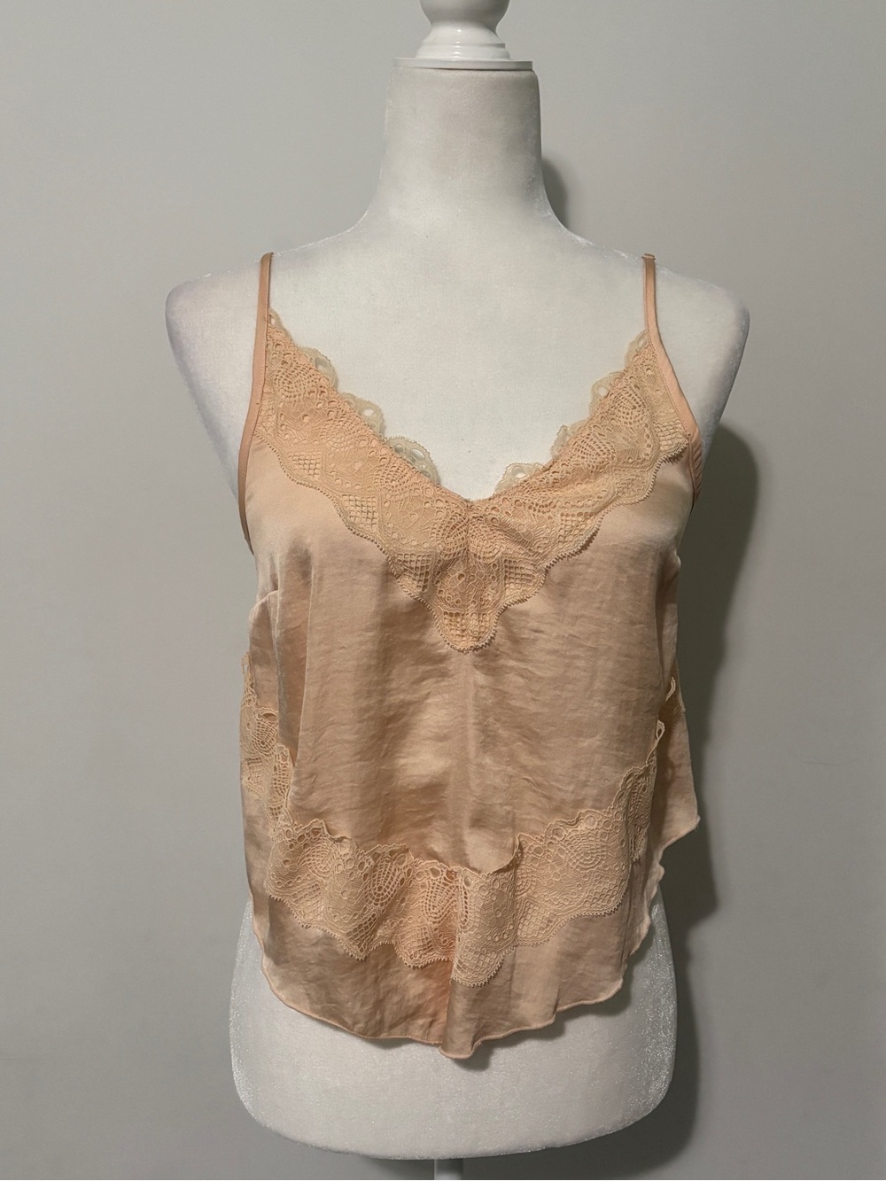 Free People Peach Lace-Trim Silk Camisole